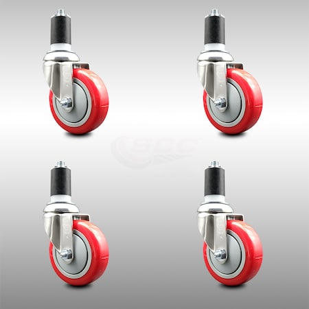 Service Caster 4 Inch 316SS Red Polyurethane Swivel 1-5/8 Inch Expanding Stem Caster Set SCC SCC-SS316EX20S414-PPUB-RED-158-4